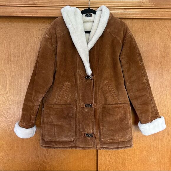 VTG Gallery Leather Suede Penny Lane Sherpa Driving Coat Size Medium - Picture 1 of 16